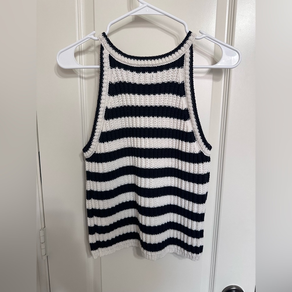 a new day Black and White Striped Sweater Tank